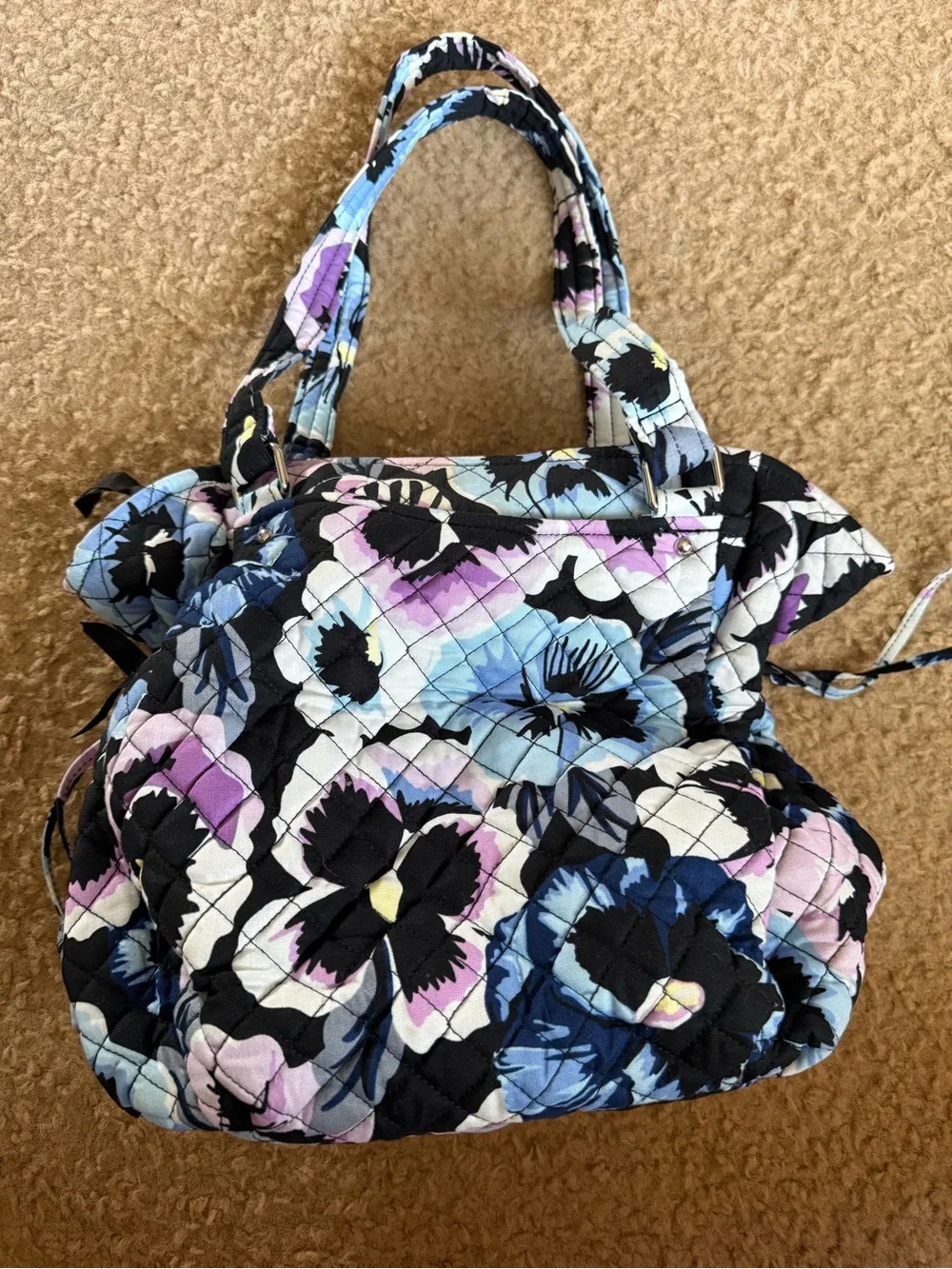 Vera Bradley Quilted Floral Tote in Black, Blue & Purple